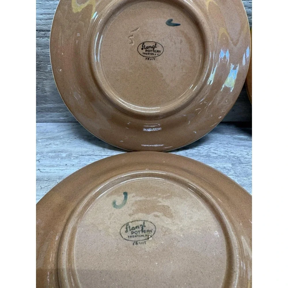 4 VTG 1960s Stangl Pottery FRUIT PEACH Redware Dessert or Bread & Butter Plates